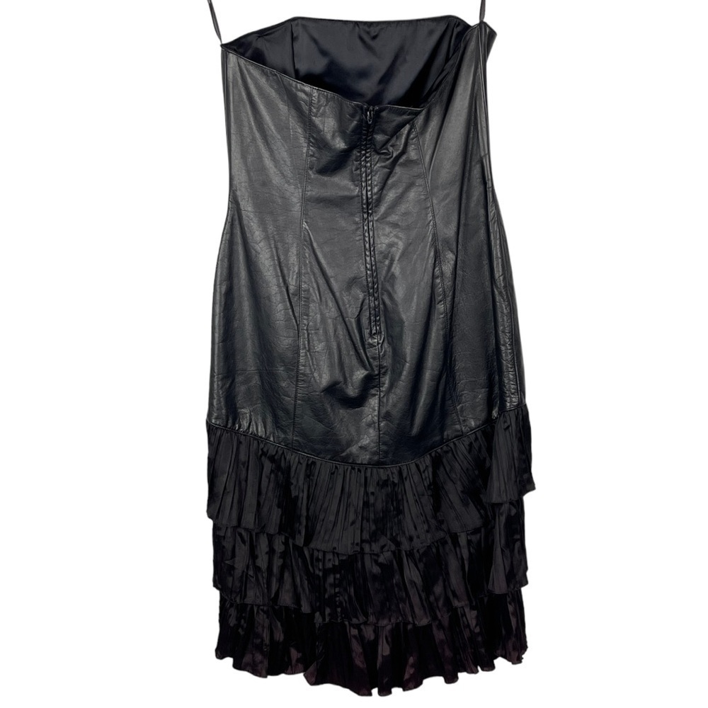 VINTAGE 80S SAMIR ANTONIO RUSPOLI LEATHER STRAPLESS RUFFLE PARTY COCKTAIL DRESS - Picture 4 of 12